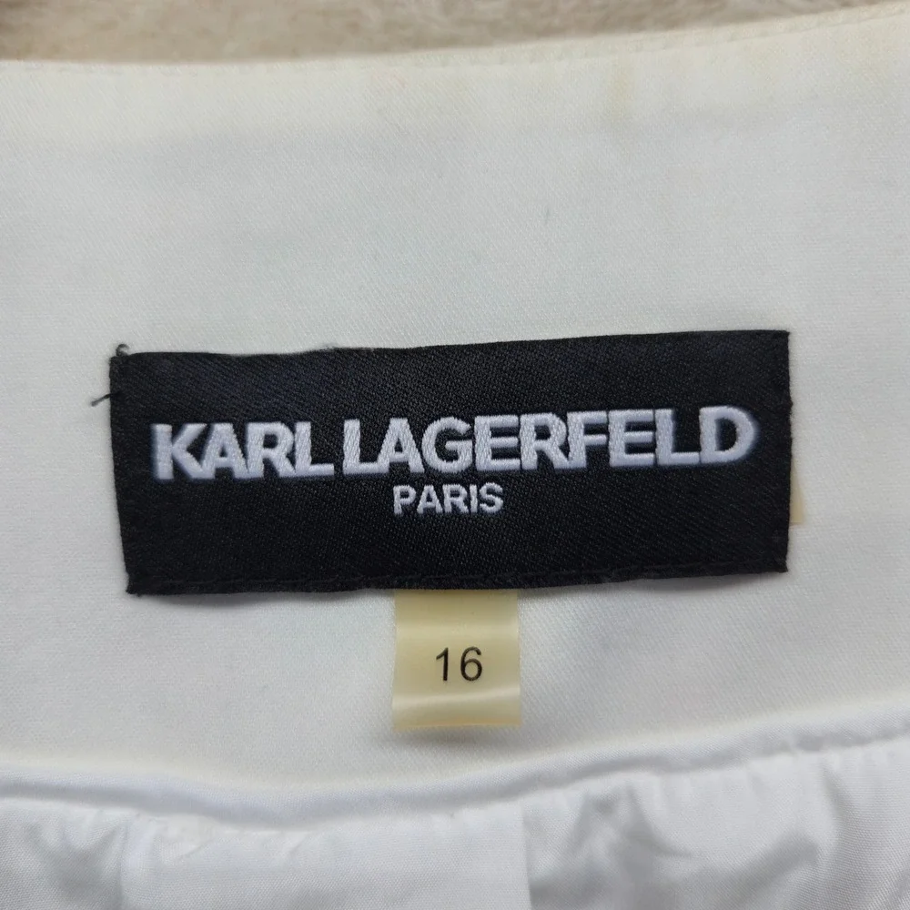 Karl Lagerfeld Navy and White Tweed Fringe Jacket - Picture 2 of 6